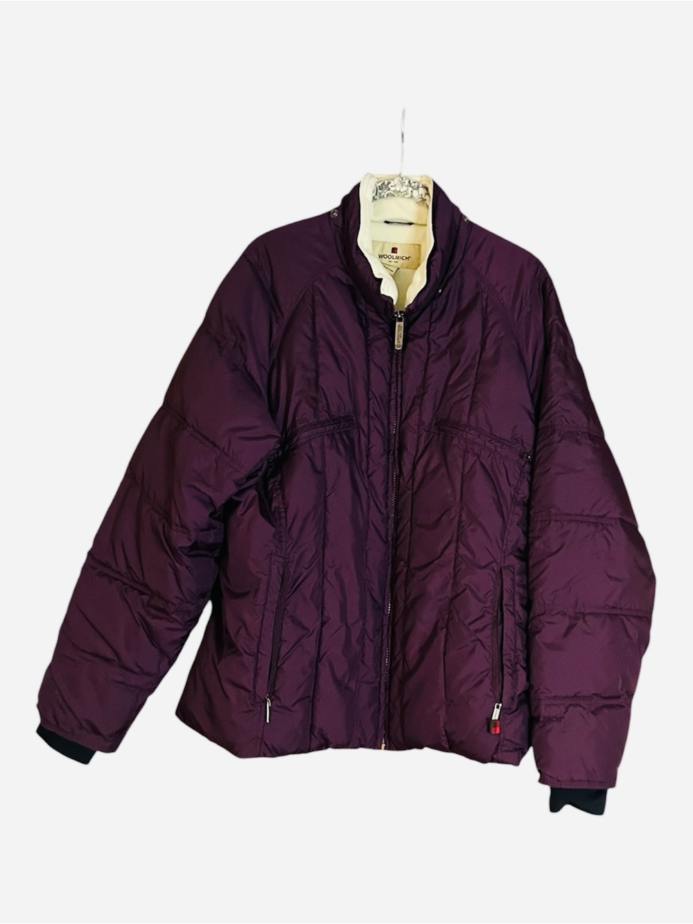 Woolrich Puffer Jacket L Burgundy Fleece Lined Zip Up Y2K Gorpcore Plum